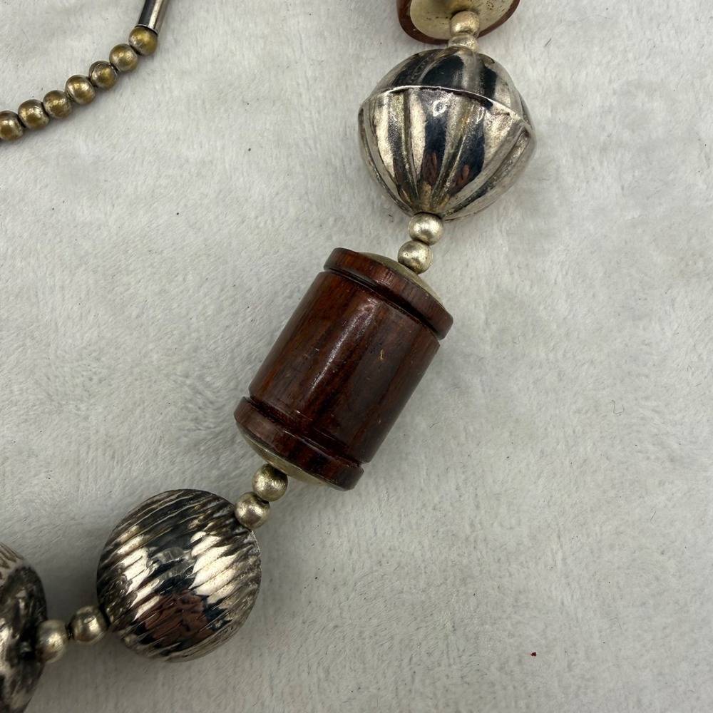 Vintage Chunky Beaded Necklace Boho Silver Tone 22" - Picture 8 of 12